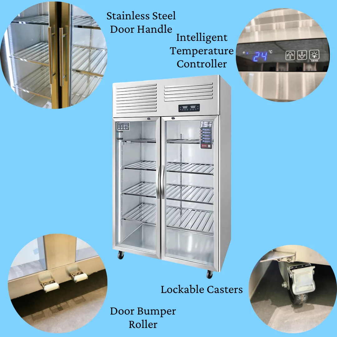 FOODLINE Space Saving Refrigerated Showcase Transparent Door Auto Stop Overheat Safe Catering Storage Gear