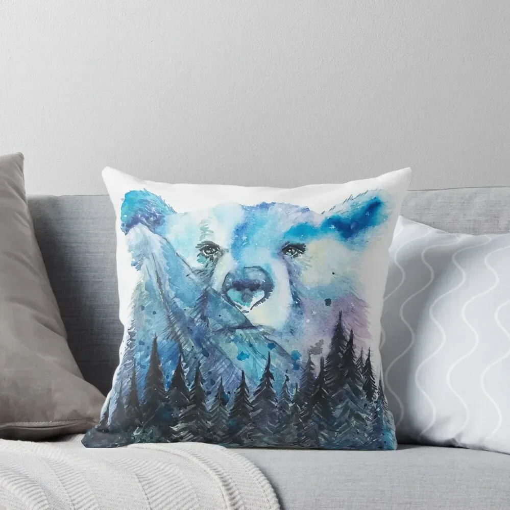 

Aurora Borealis Bear - Northern Lights Watercolor Painting by Elena Markelova Throw Pillow Pillow Cover pillow