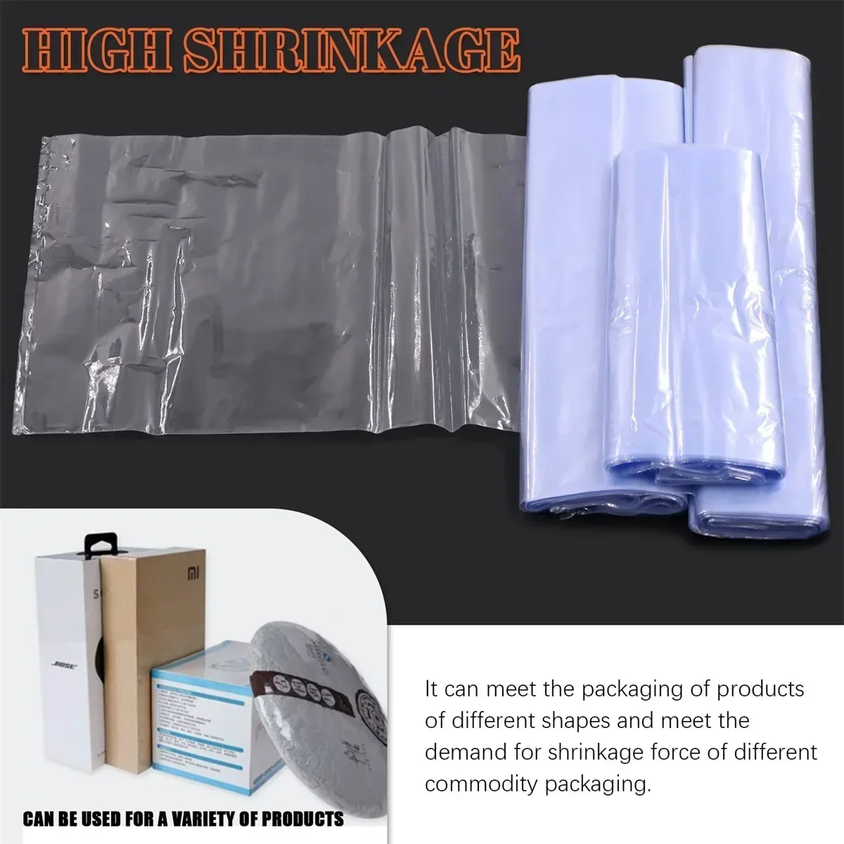 50pcs/pack PVC Heat Shrink Film Wrap Storage Bag Retail Seal Packing Bag Clear Plastic Polybag Gift Cosmetics Packaging Pouch