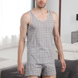 Men\\\\\\\'s Pajamas Set Summer Thin Cotton Male Sleeveless Vest Shorts Sleepwear Loungewear Nightwear Homesuit Casual Homewear