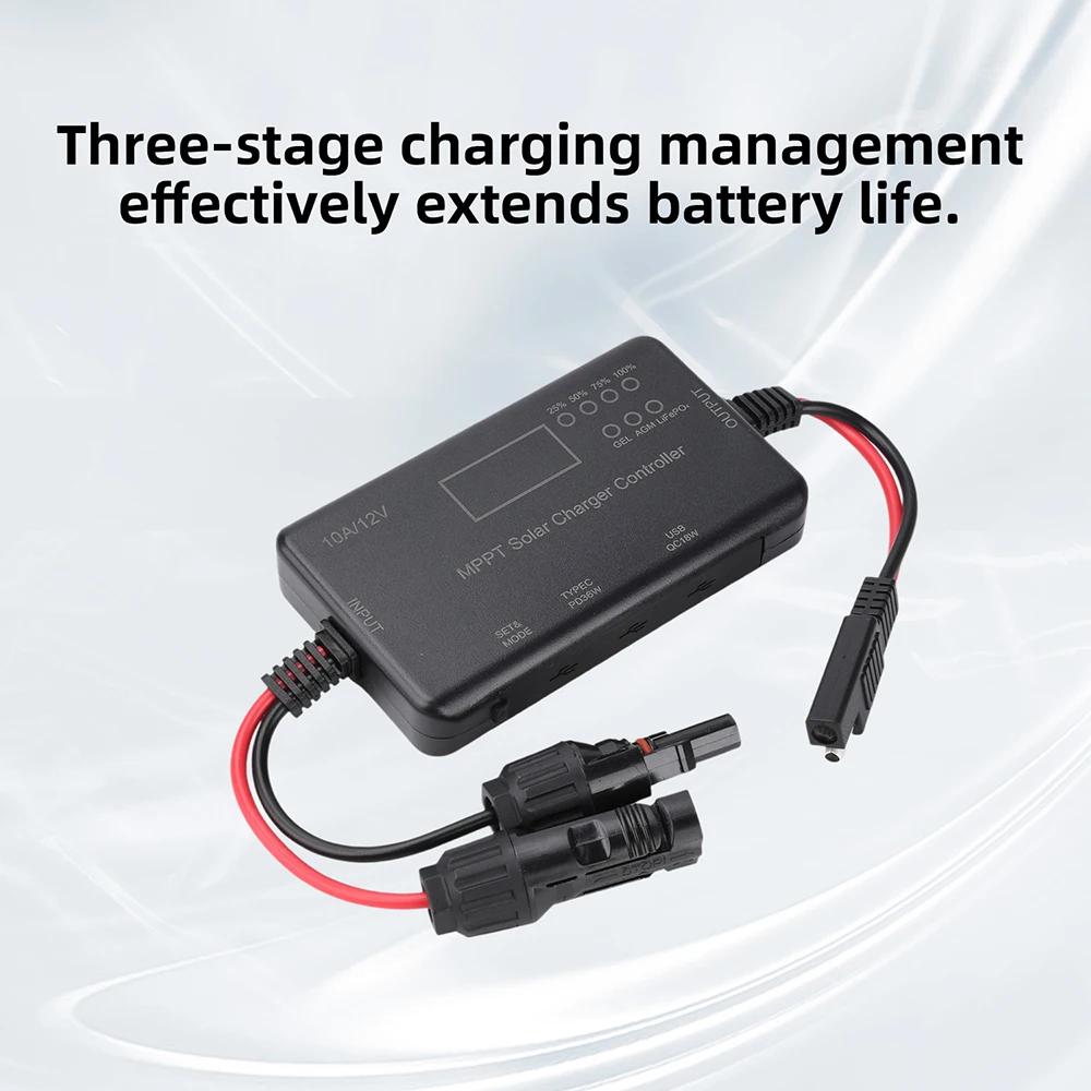 12V 10A MPPT Solarpanel-Laderegler mit Typ-C- und USB-Ausgang, entwickelt für AGM- und LiFePO4-Batterien – Detail 7