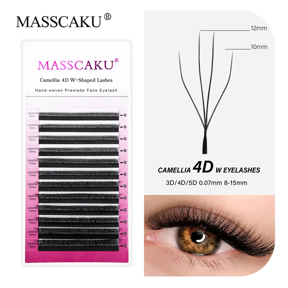 

MASSCAKU Camellia 3D 4D 5D W Eyelash Extension Fluffy Soft Natural Premade Fans Eyelashes W Style Individual Lash Wholesale