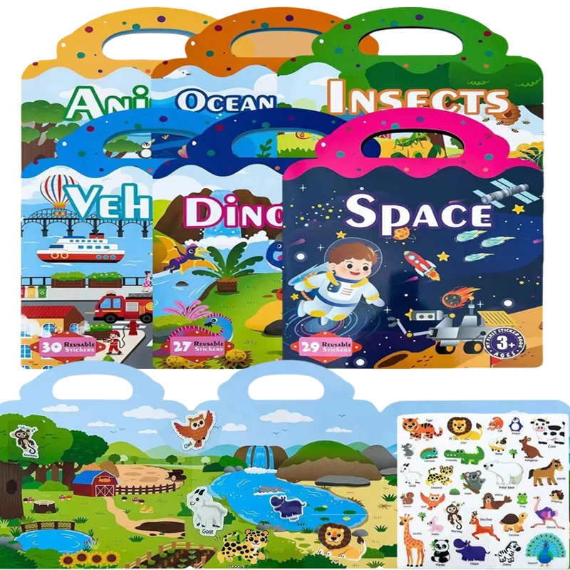 Livre d'autocollants réutilisable pour enfant, scène d'éducation précoce, jeu de puzzle bricolage, mise au point, culture, illumination, jouets classiques, cadeaux pour enfants de 2 à 4 ans