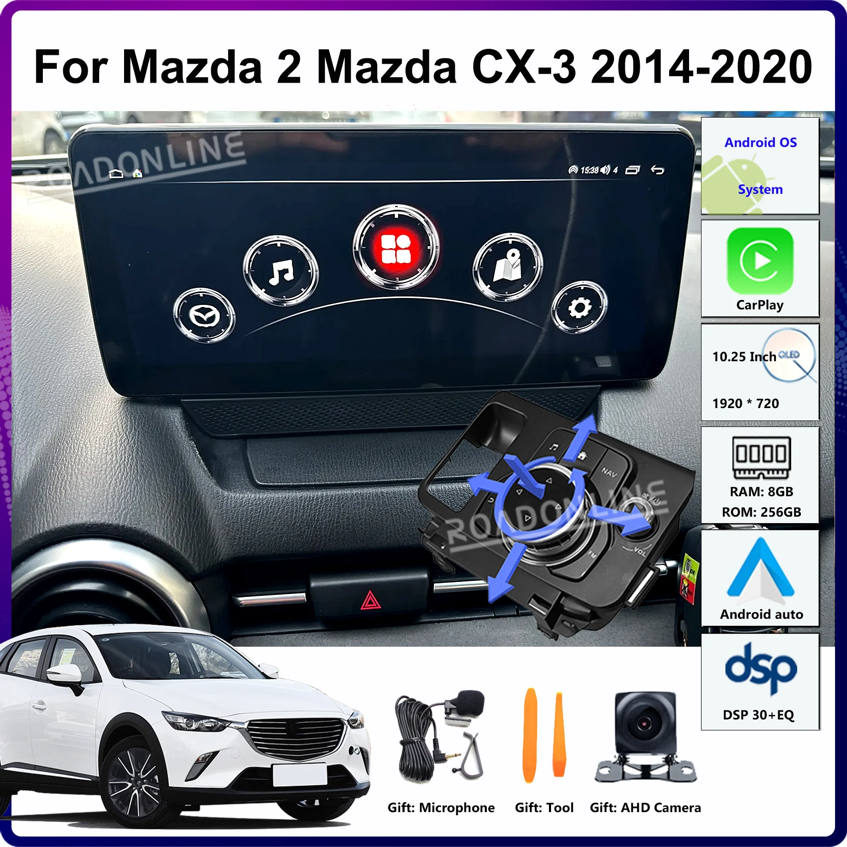 10.25” Android15 For Mazda CX-3 CX3 Mazda 2 Mazda Pure Demio 2014-2020 Car Multimedia Player GPS Head Unit Stereo Radio Receiver