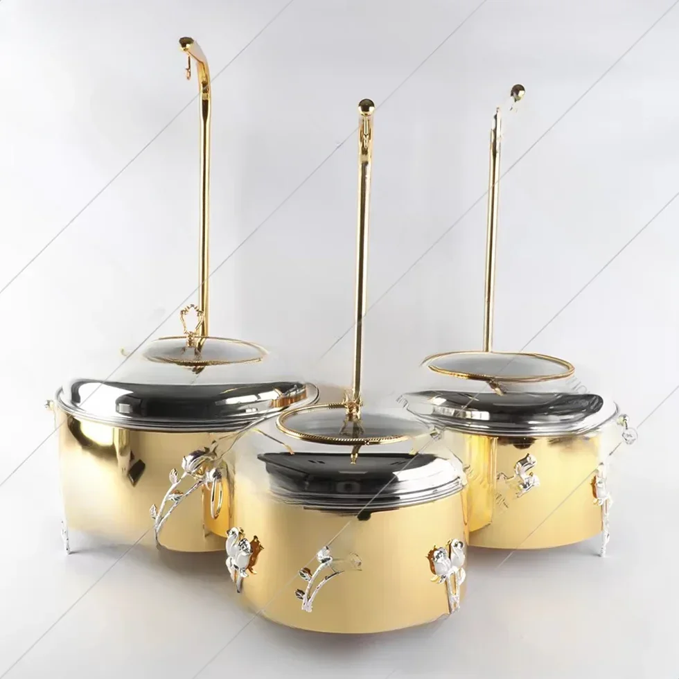 Latest stainless steel food heating chafer chafing dish buffet set hanging food warmer equipment gold chafing dishes