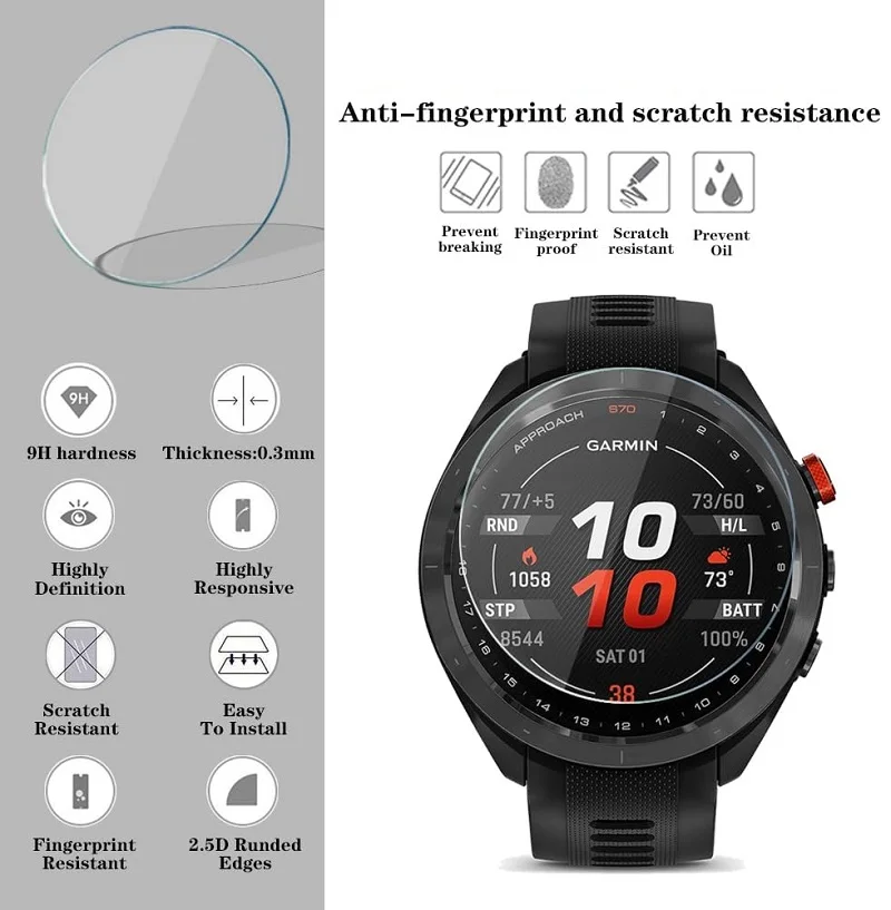 5 قطعة واقي شاشة الساعة الذكية لـ Garmin Approach S70 47 مللي متر/Approach S70 42 مللي متر طبقة رقيقة واقية مقاومة للخدش من الزجاج المقسى