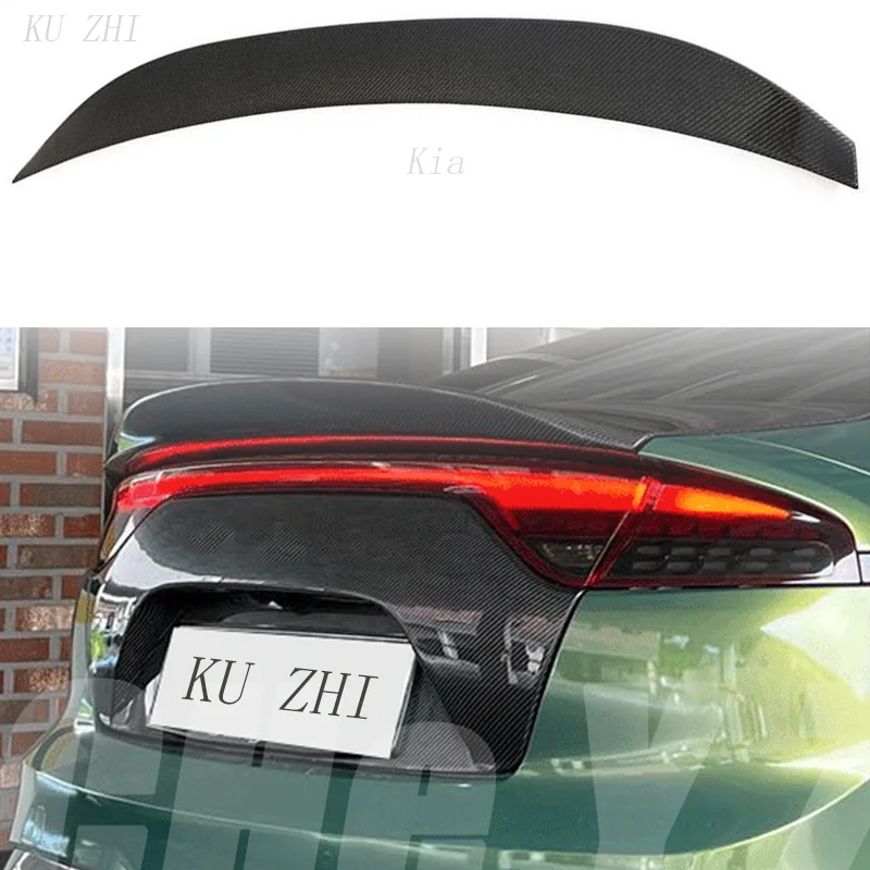 Use For KIA K8 Stinger Spoiler Real Glossy Carbon Fiber Rear Wing R Style Sport Accessories Body Kit Stinger Rear Spoiler 14-19