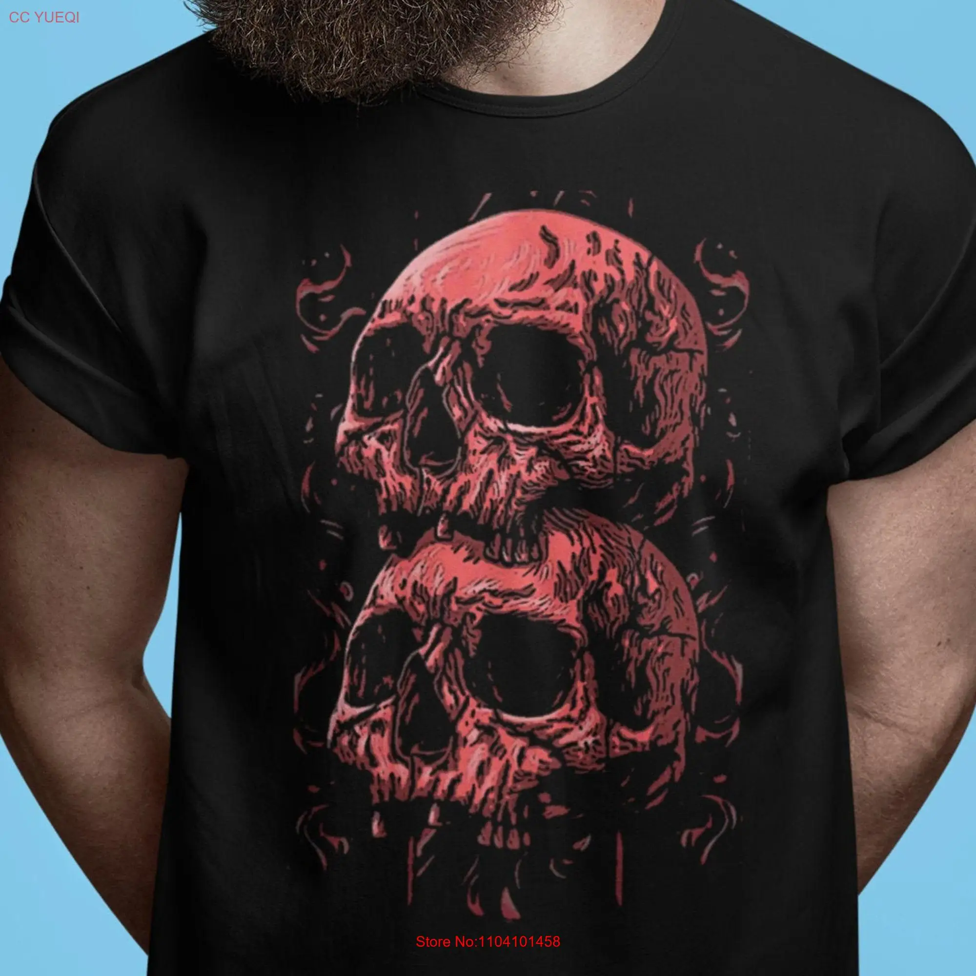 Skulls T Shirt Skeleton Goth Halloween Skull Gothic Head Clothing TH787 long or short sleeves