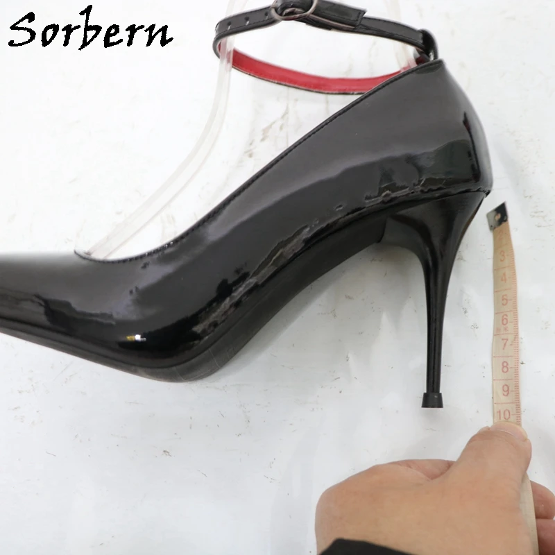 Sorbern รองเท้าส้นสูงโลหะสำหรับผู้หญิง, รองเท้าส้นเข็มสายรัดข้อเท้าแคบหัวแหลมรองเท้าสไตล์อิตาลีปรับสีและความสูงได้9ซม.