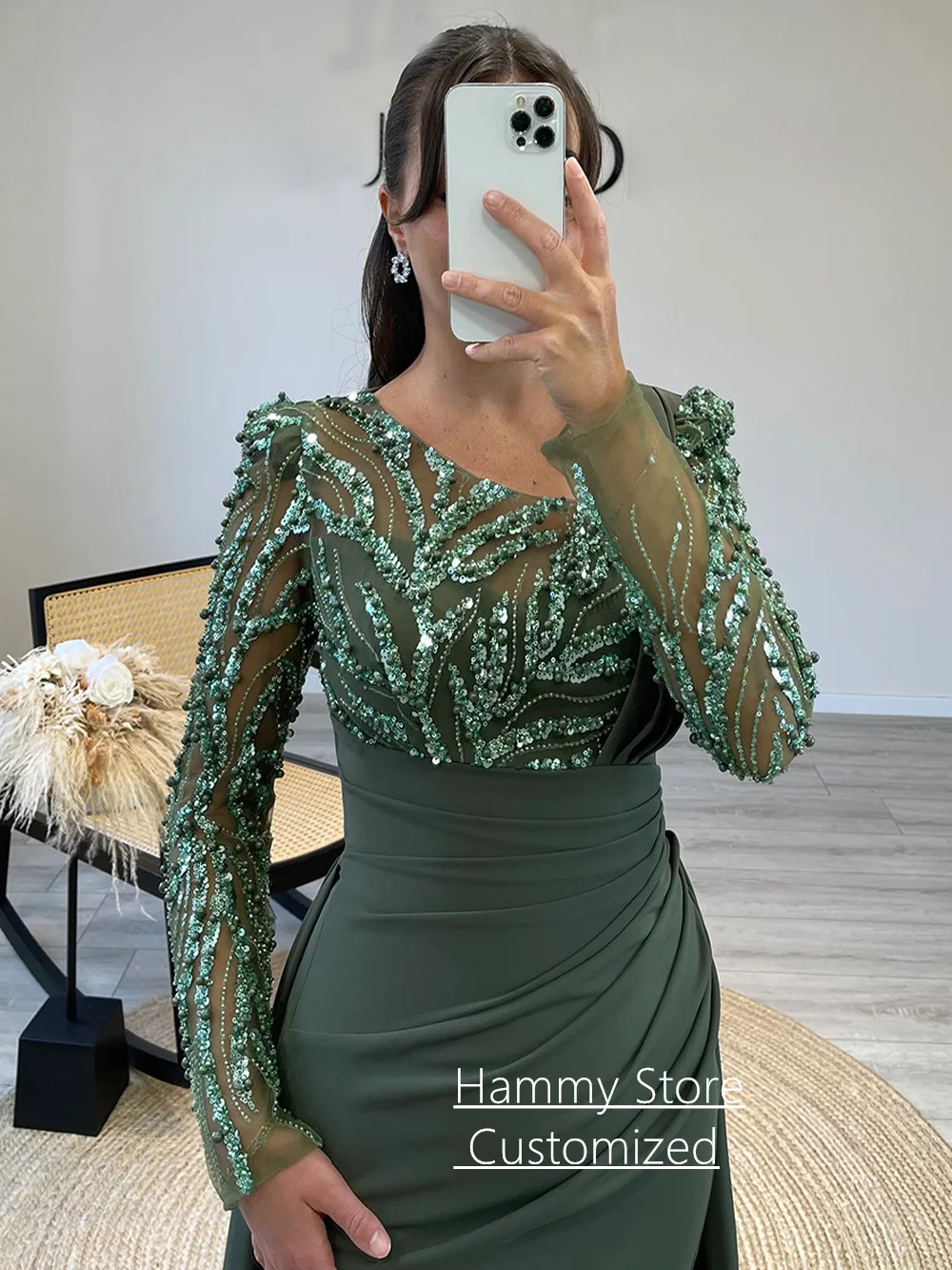 Fashion Mermaid Evening Dress with Train Customized Long Sleeves Beading Sequined Long Prom Gown Dubai Party Dresses image 3