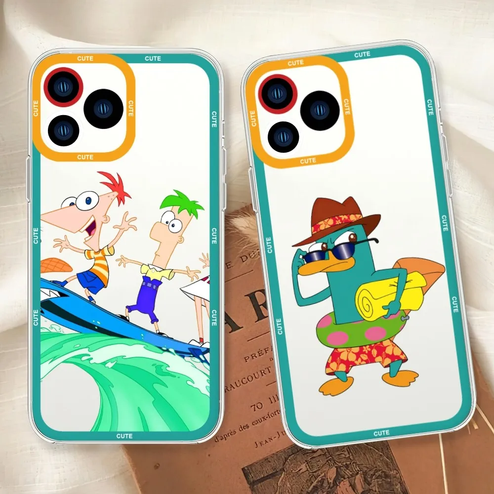 Cartoon P-Perrys the P-Platypus Phone Case For iphone 11 12 13 14 15 Mini Plus Pro Max Transparent Shell