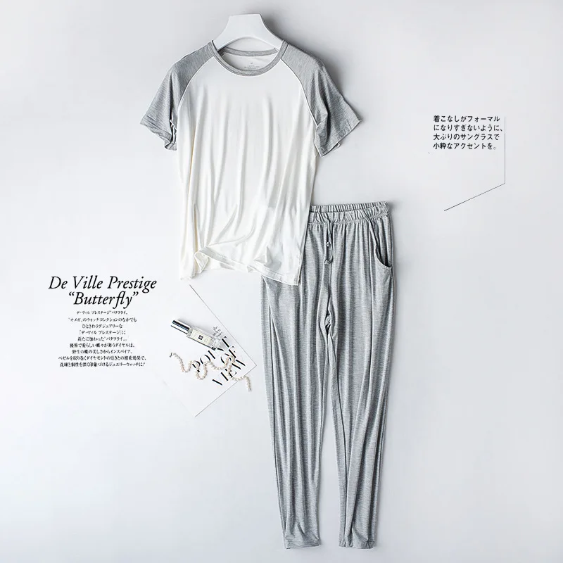 Matching Color Modal Short Sleeve T-Shirt Pajamas Women Spring Summer Home Trousers Suit Casual Loose Sleepwear Set M-3XL