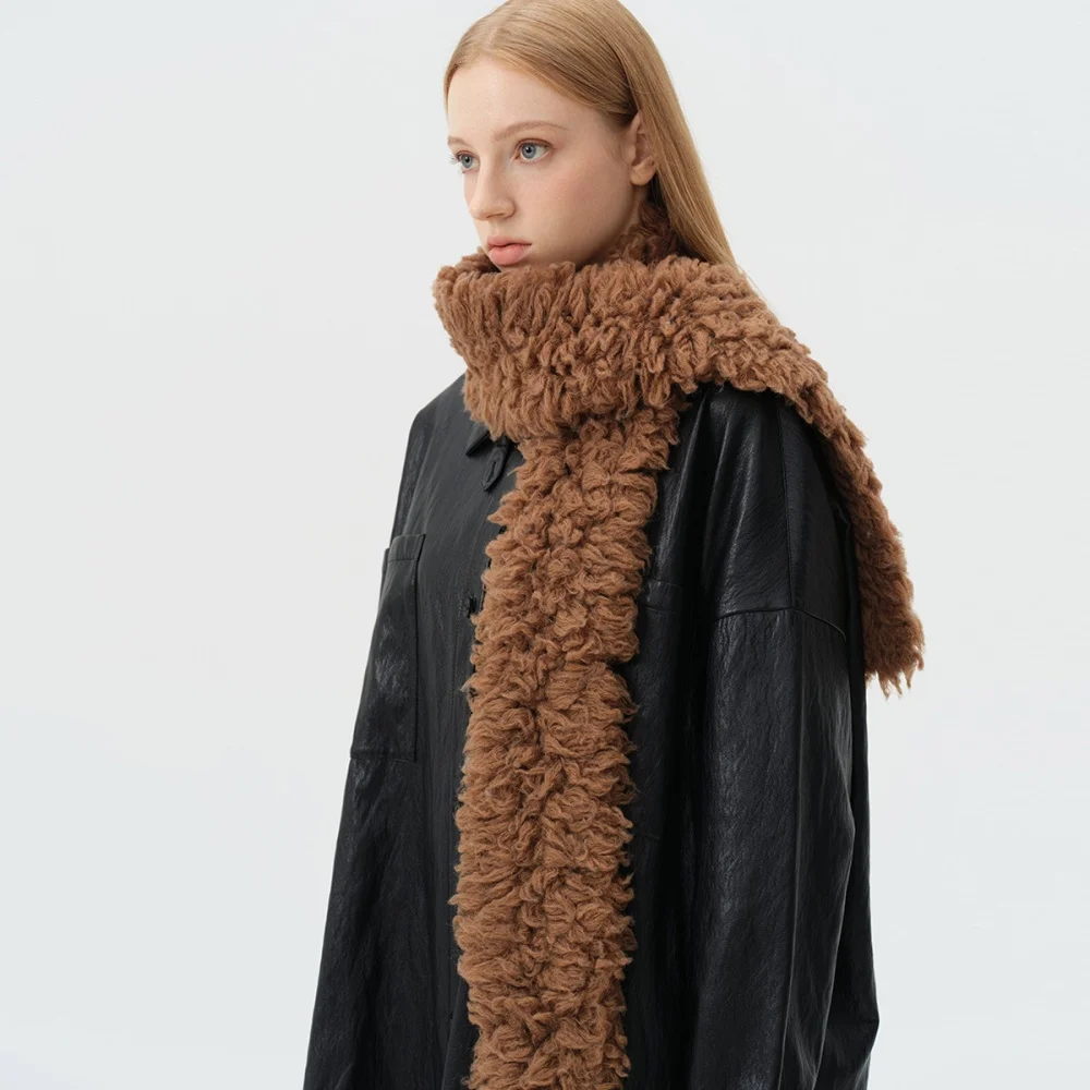 

Корейский дизайнерский кашемировый вьющийся вязаный шарф Y2K для женщин, зимние аксессуары, ветрозащитный, морозостойкий, толстая теплая шаль для шеи