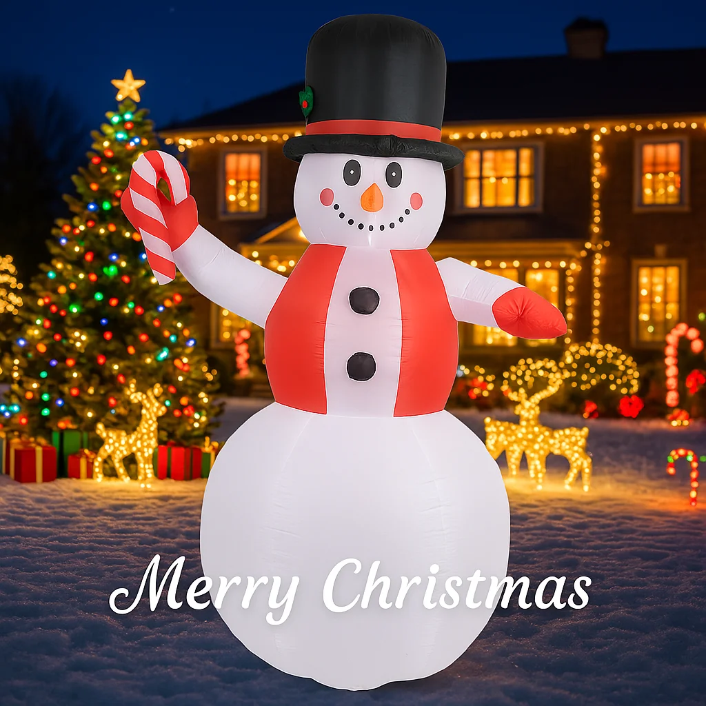 5.91FT Opblaasbare Speelgoedhoed Sneeuwpop Snoepgoed met LED Verlichte Kerstmis voor Tuin Gazon Feestdecoratie Kerst Thuis Leveringen Ornament Gift