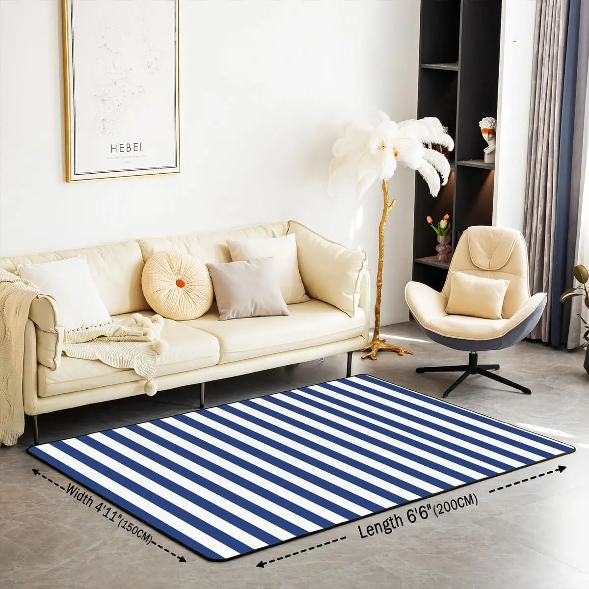 White Navy Blue Striped Area Rug Polyester Striped Living Room Rugs for Bedroom Basic Simple Decor Carpet Geometric Indoor Floor