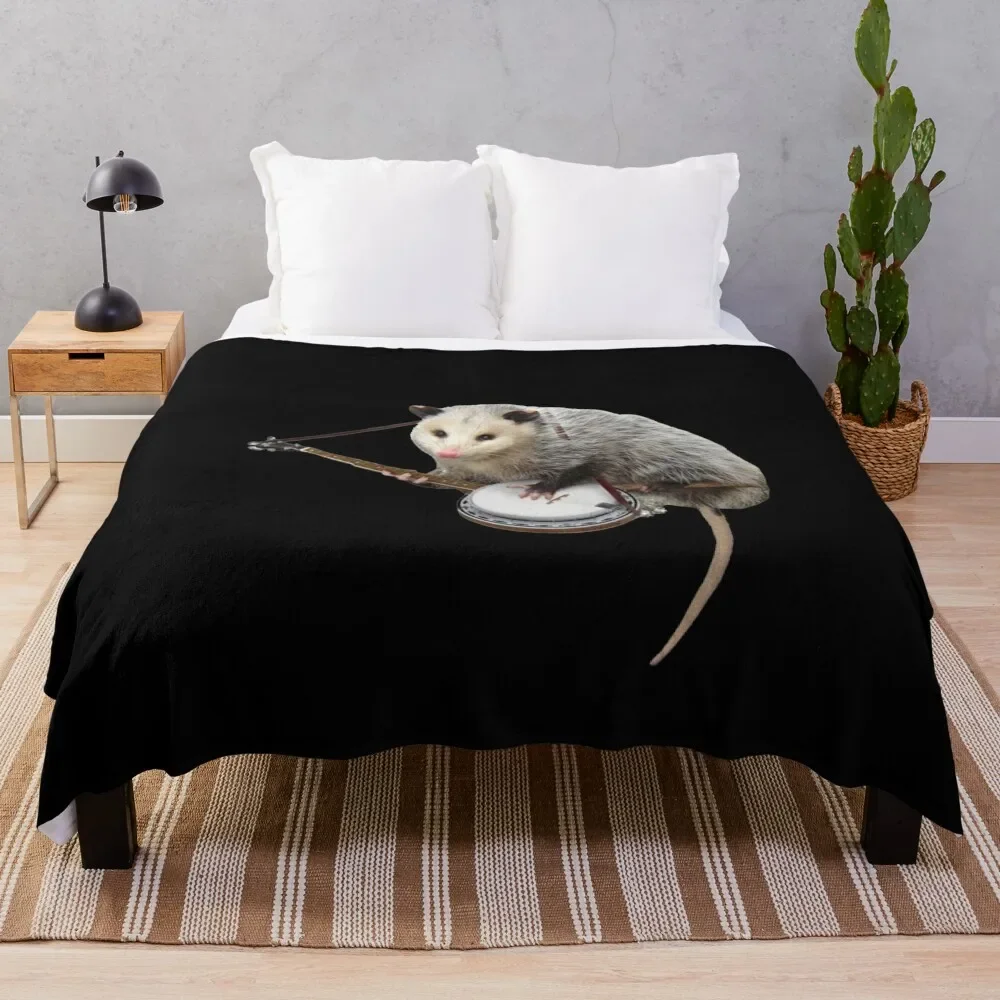 

Opossum Playing Banjo Throw Blanket halloween Thin Blankets