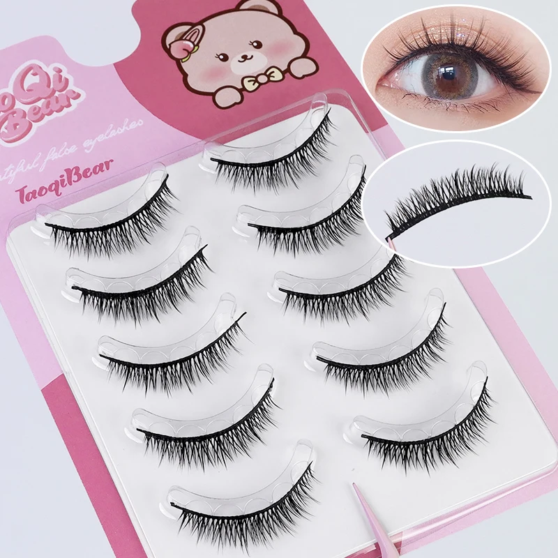 Sem cola 5 pares tira completa cílios postiços comprimento curto estilo mangá diy cílios postiços auto-adesivos cílios postiços