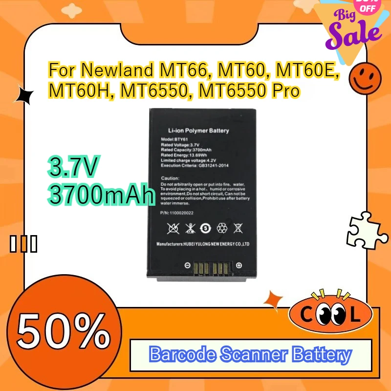 3700mAh Barcode Scanner Battery BTY61 BTY64 for Newland MT66, MT60, MT60E, MT60H, MT6550, MT6550 Pro