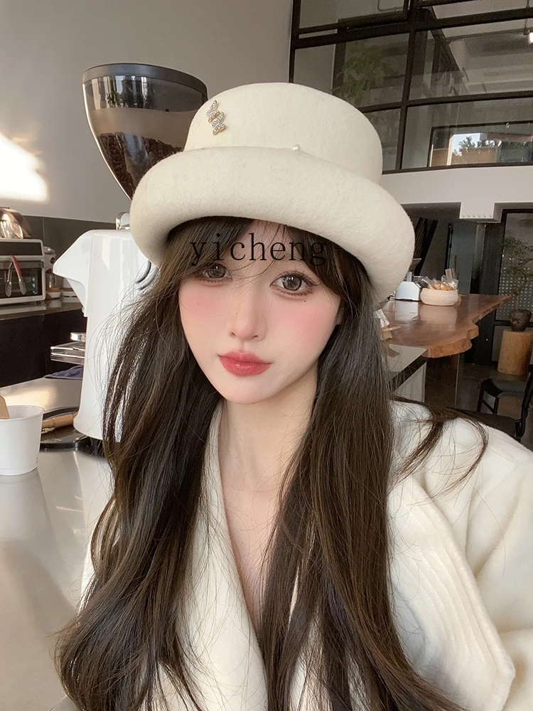 YY French Style Wool Cap Women's Retro Hepburn Style Woolen Hat Fashion Fisherman Hat