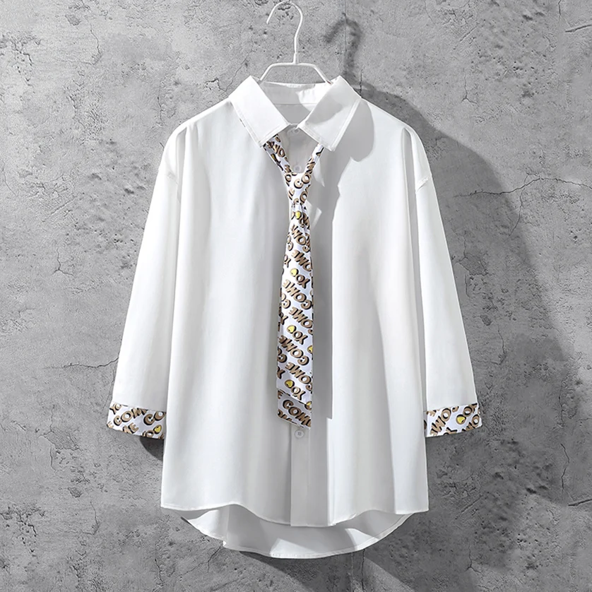 

Мужская летняя тонкая свободная рубашка из белого ледяного шелка с пэчворком, высококачественная, модная, в стиле 7SVE