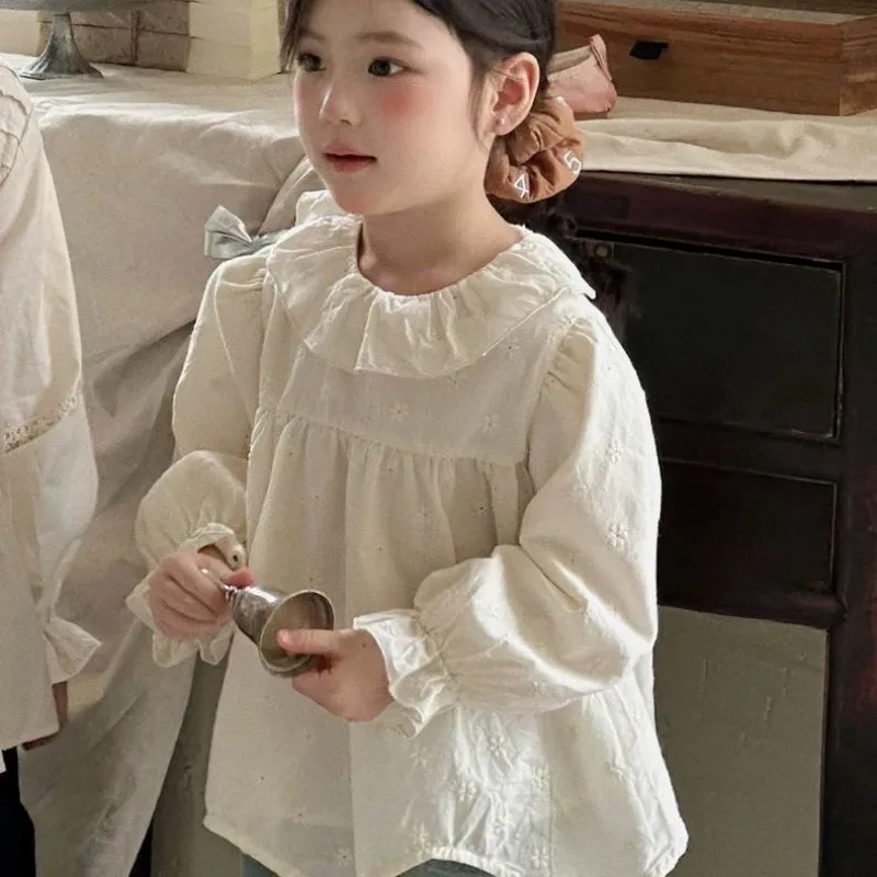Girl's Lotus Leaf Lace Shirt Spring and Autumn Children's Princess Style Sweet Western Style Shirt