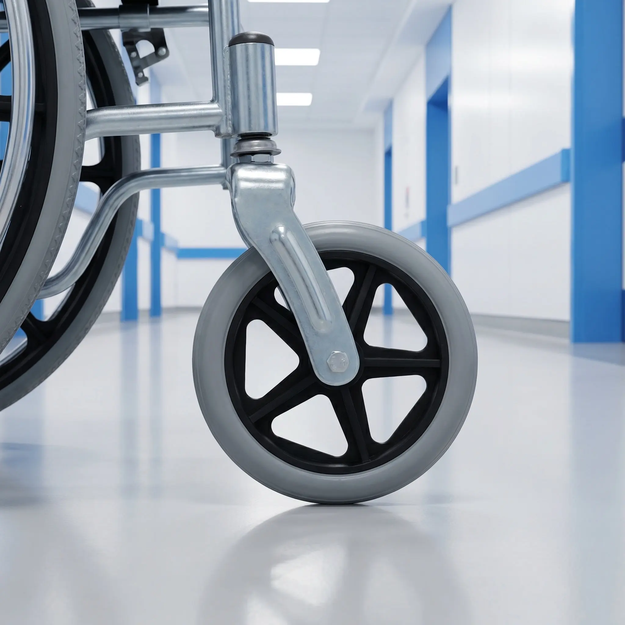 Wheelchair Front Caster Wheel Assembly Swivel Front Fork Bearing High Precision Mobility Replacement Rubber Wheel for Seniors