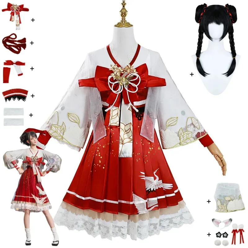 Игра Naraka: Bladepoint Kurimi, карнавальный костюм, красное платье в китайском стиле, парик Лолиты с бантом, женский сексуальный милый праздничный костюм; 2,r'6