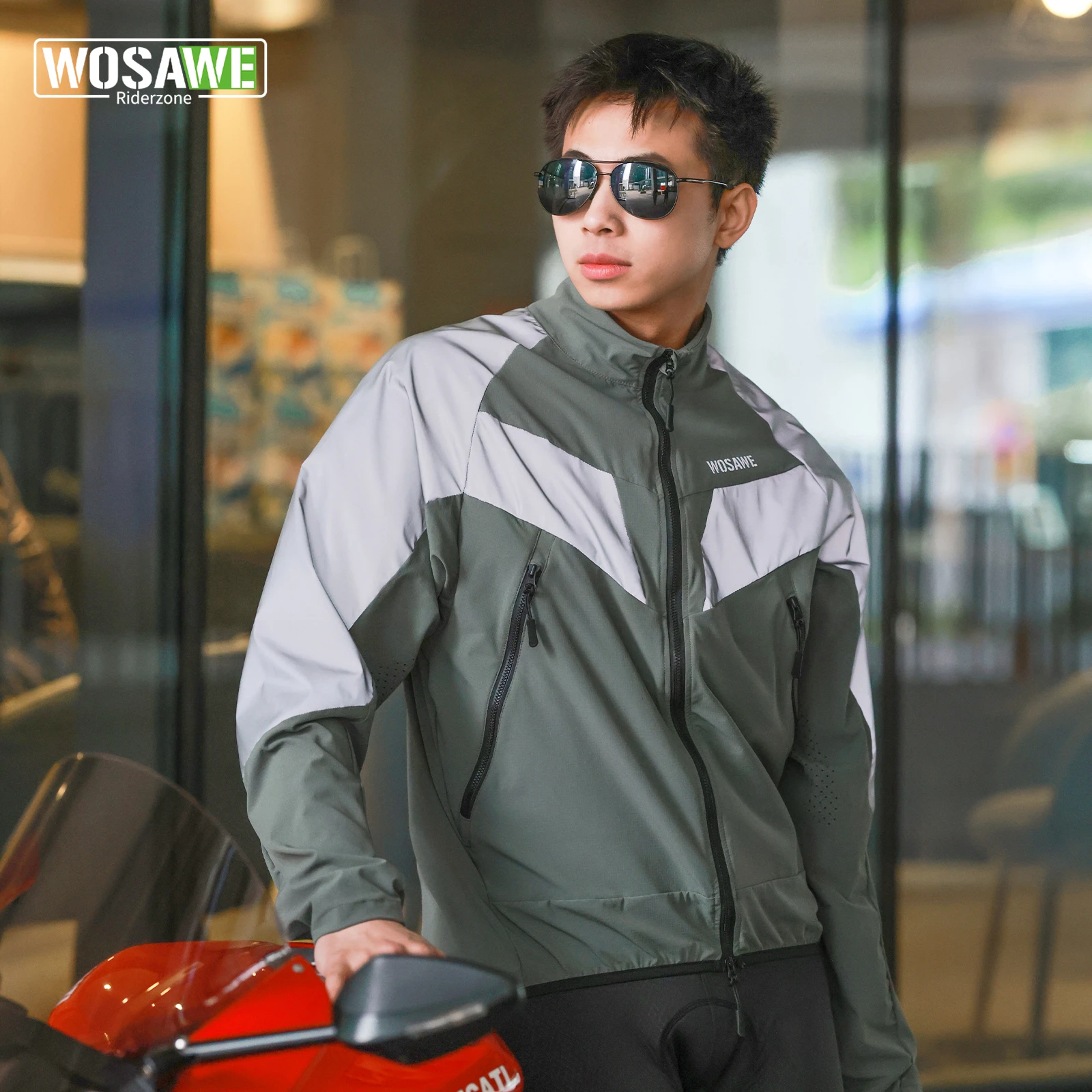 

WOSAWE Ultralight Reflective Men Cycling Jacket Waterproof Riding Running Windbreaker Mix Of Fluorescent Coloured Silver Panels