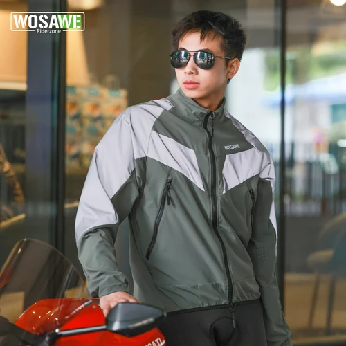 WOSAWE-Chaqueta de ciclismo reflectante ultraligera para hombre, cortavientos impermeable para correr, mezcla de paneles plateados de colores fluorescentes