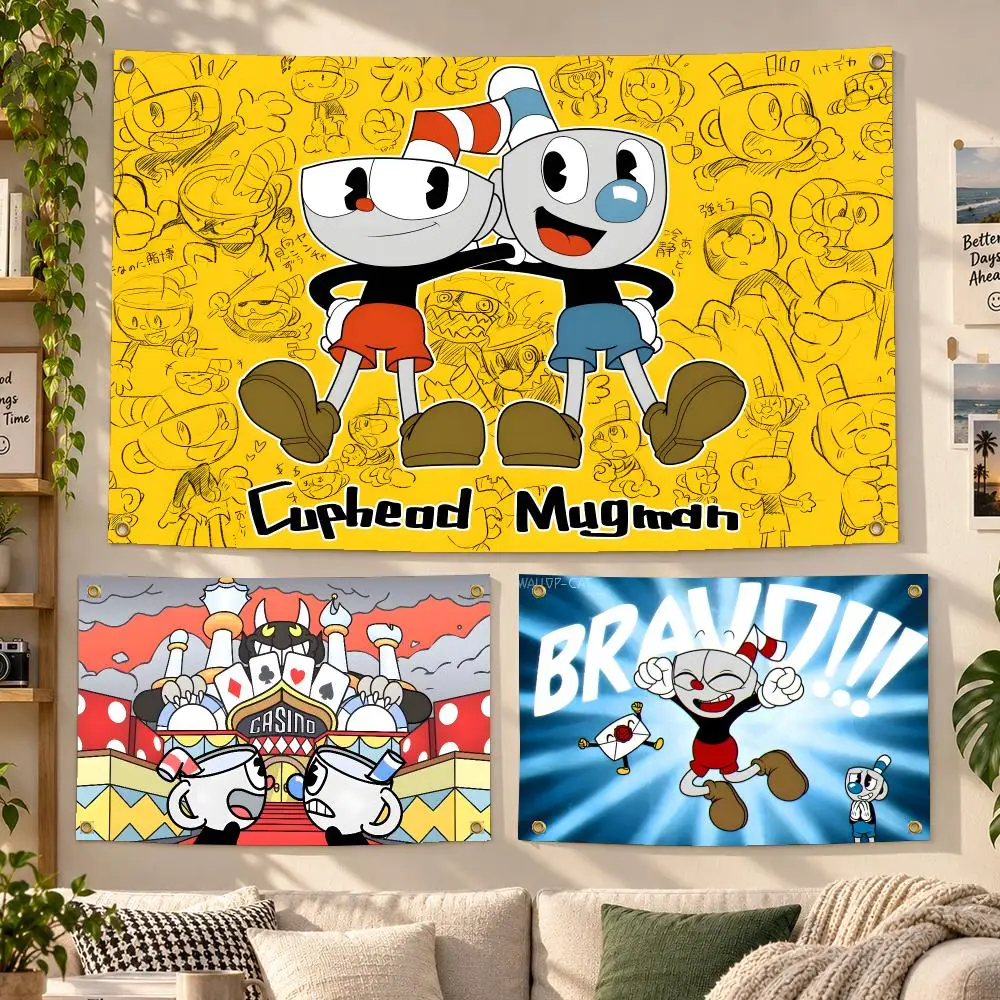 Game Cuphead Platformer Flags Personalized Banner Flag Room Dorm Camping Picnic Garage Bar Outdoor Wall Decor