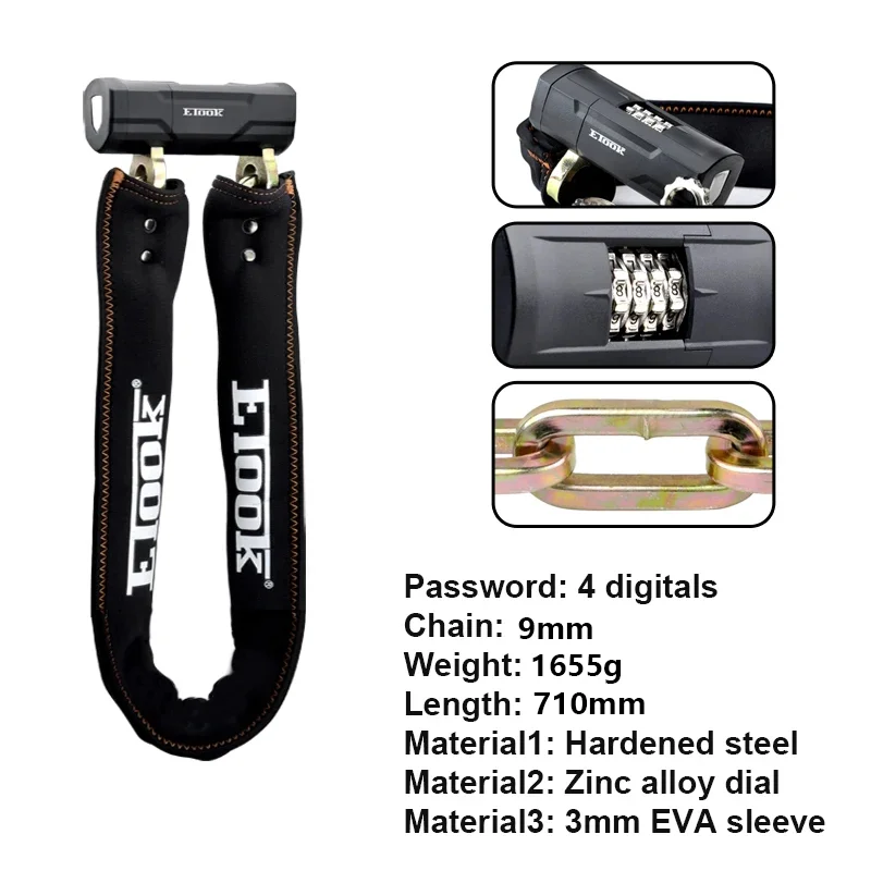 ETOOK Anti-Theft Chain Lock Password Cycling Heavy Duty Motorcycle Chain Lock with Metal Password