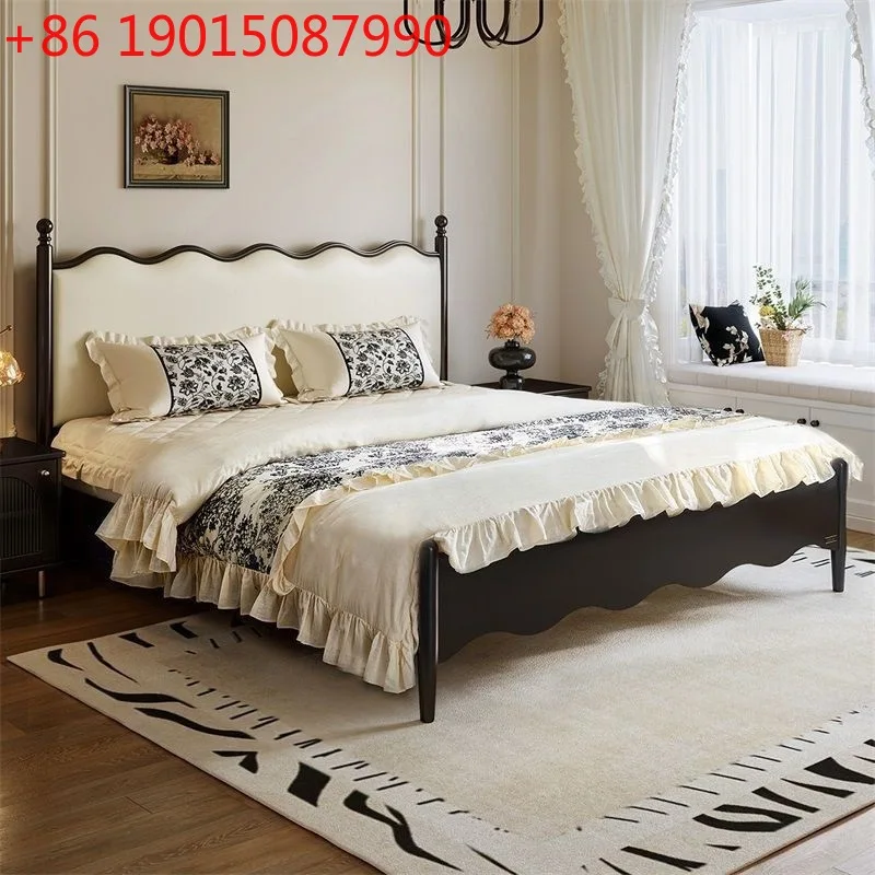 

1.5 solid wood 1.8 meters simple modern double black light luxury master bedroom wedding bed French retro style