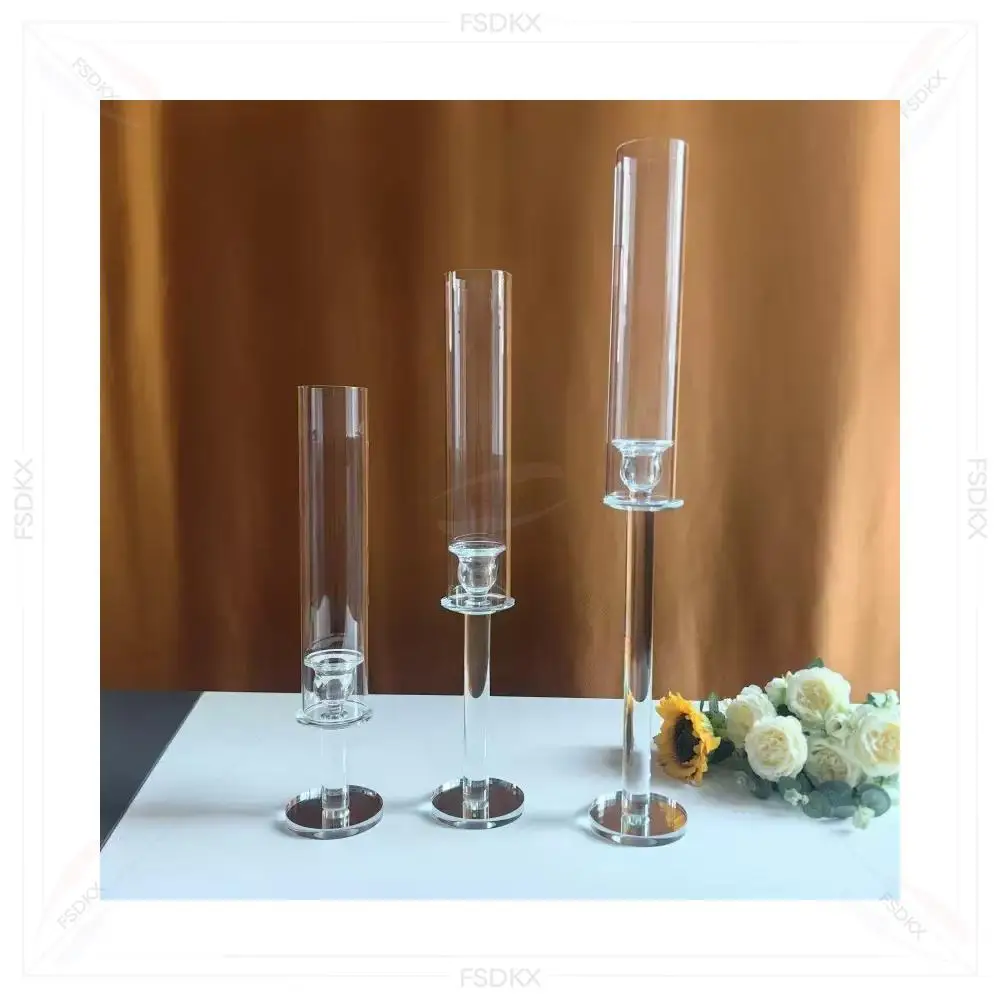 FSDKX Decoration Silver Metal Tall Crystal Centerpieces Flower Stand Wedding Decoration Crystal Flower Vase Table for Table