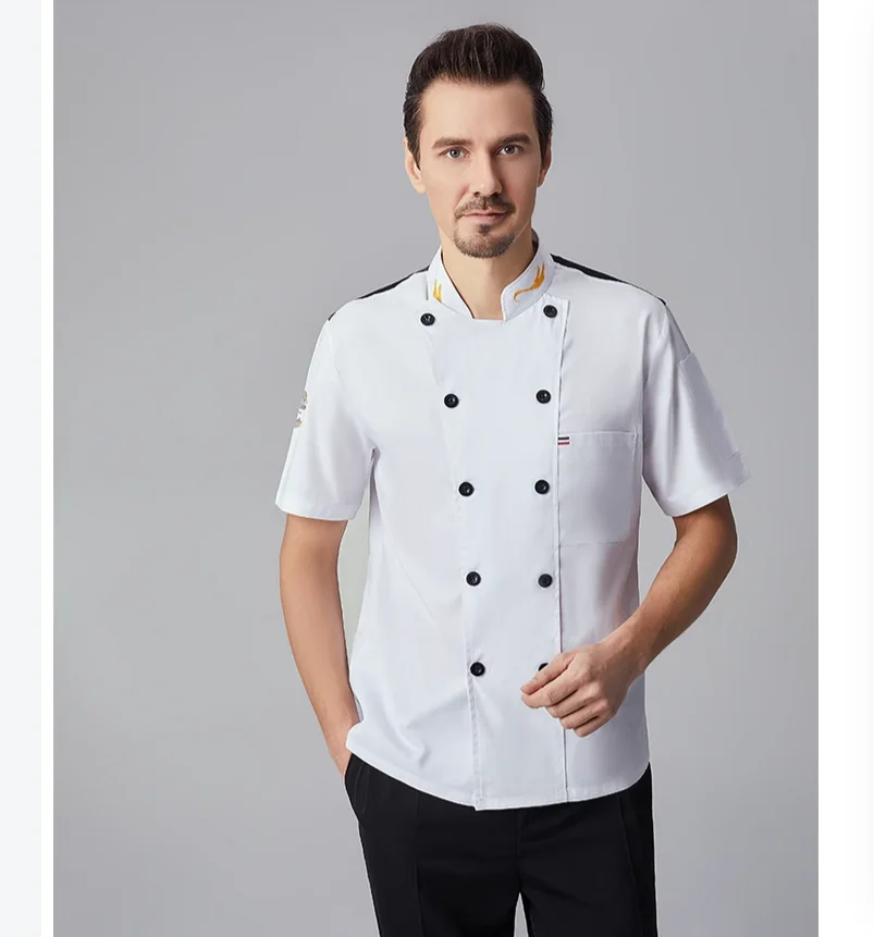 Uniforme de travail de chef respirant à manches longues courtes, uniforme d'hôtel et de restaurant