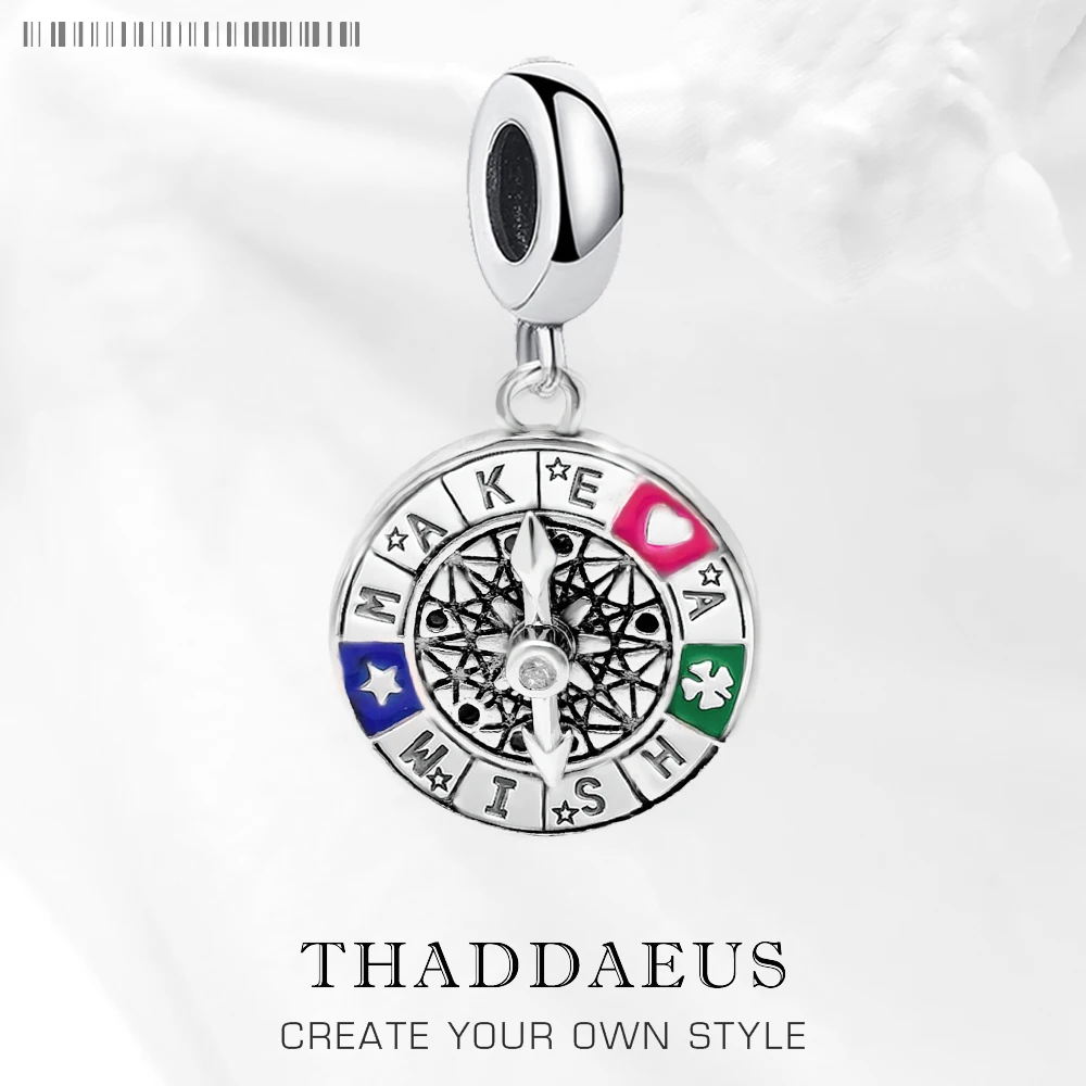 

Wheel of Fortune 925 Sterling Silver Dangle Charm Lucky Pendant Women Men Summer Fine Jewelry