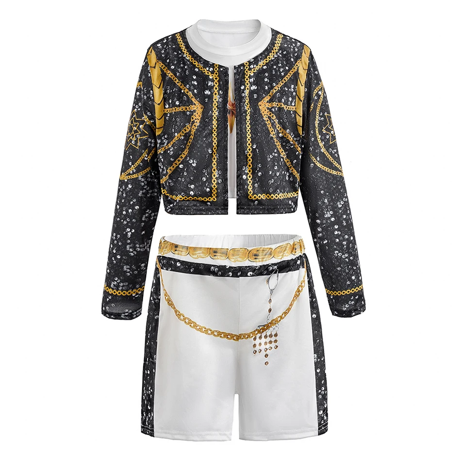 3Pcs Girls K-Pop Hunter Costume Jacket Top Shorts Set Kids Idol Group Uniform Halloween Carnival Cosplay Outfit Clothes