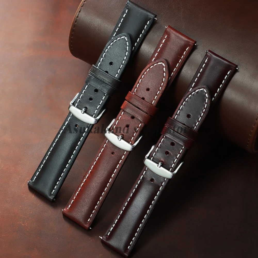 18mm 20mm 22mm cinturino in pelle cerata olio vintage nero per Seiko per Rolex cinturino strato di testa cinturino in pelle di vacchetta cinturino da uomo