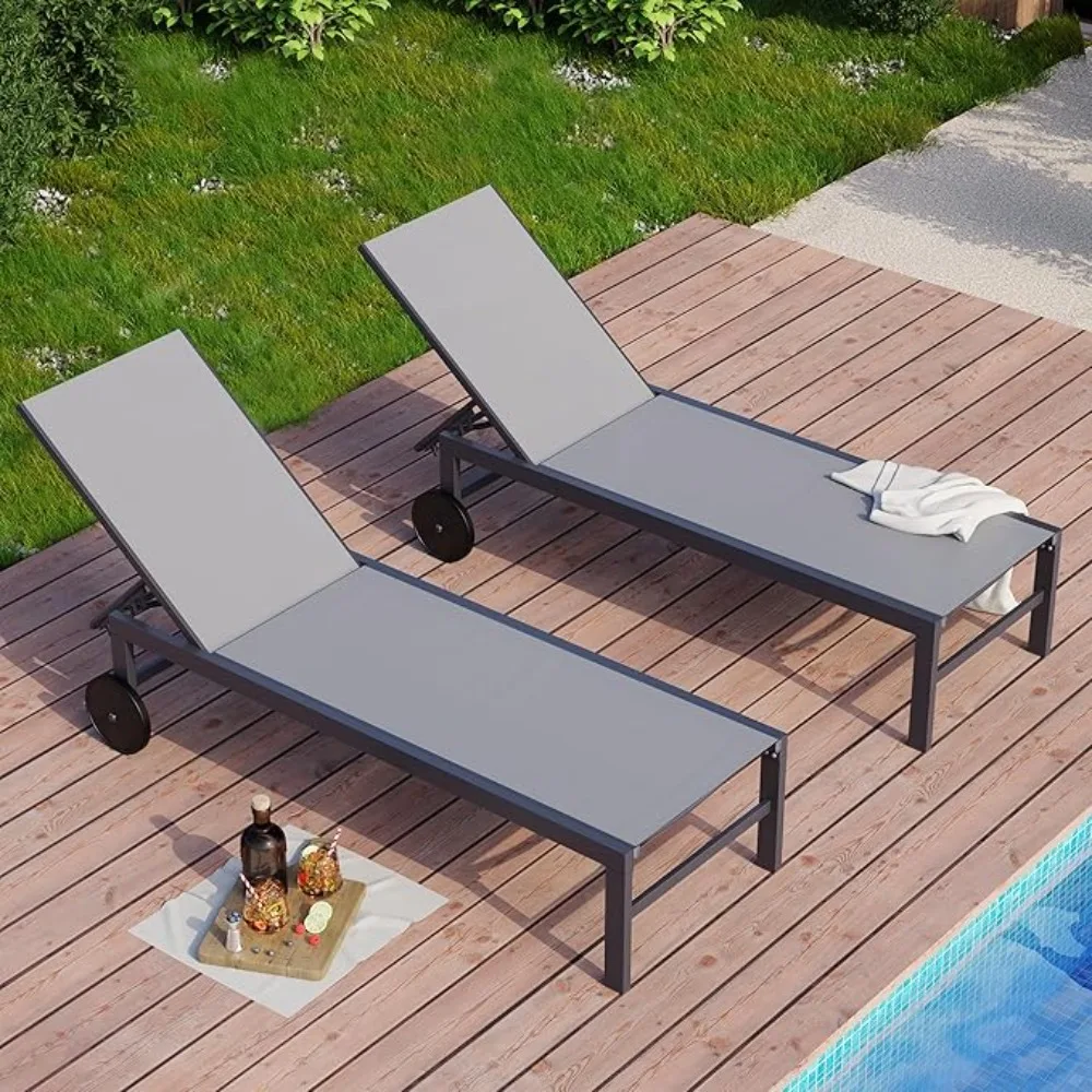 Chaise Lounge Outdoor Set of 2, Pool Lounge Chairs for Outside w/5-Position Adjustable Backrest & All Weather,Tanning