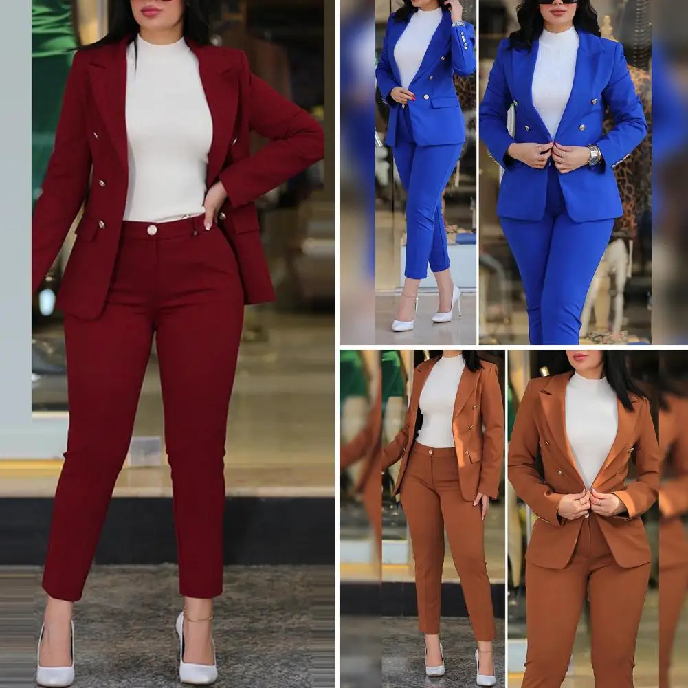 Zweireihige Bleistift hose Eleganter zweireihiger Damen anzug mit langärm liger Jacke, schmal geschnittene Hose für formelle Geschäfte