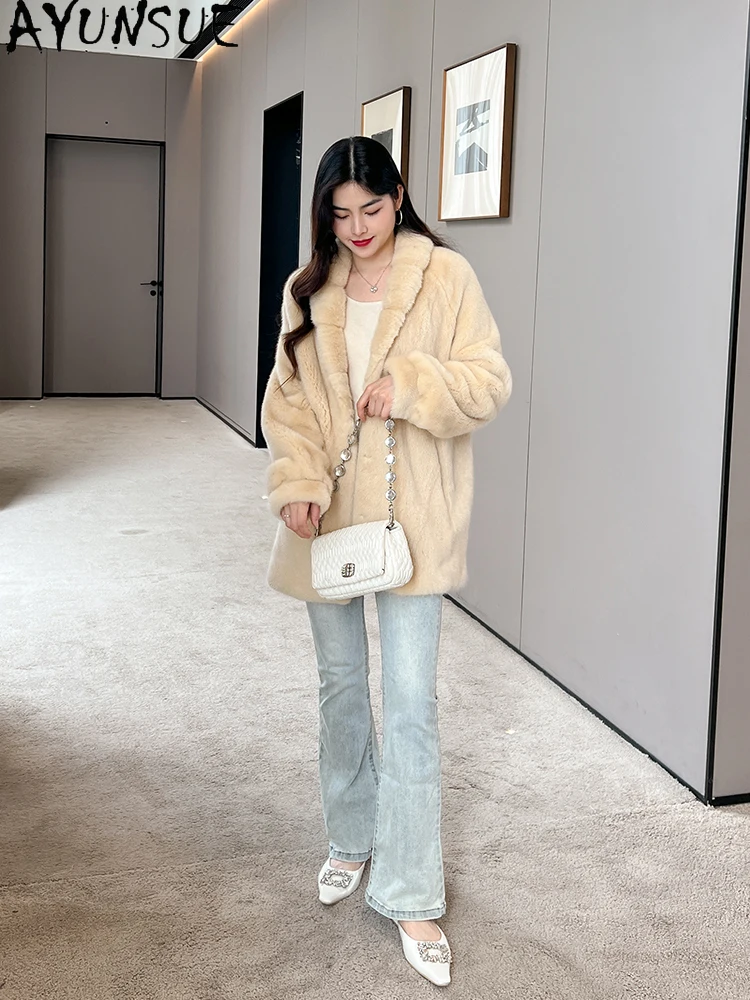 AYUNSUE-abrigo de piel de visón de terciopelo Natural para Mujer, abrigos elegantes de visón entero para Mujer, ropa de invierno de alta calidad, Abrigo para Mujer
