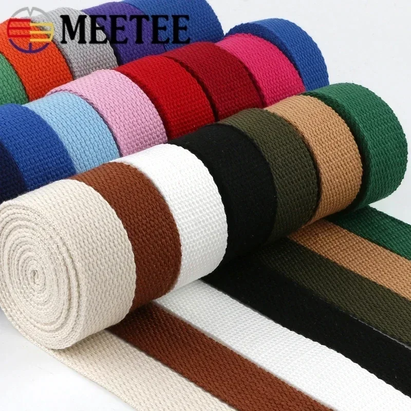 Meetee 8Meters 20-50mm 2mm Thick Poly Cotton Webbing Tape for Backpack Bag Straps Handbag Belt DIY Ribbon Sewing Accessories