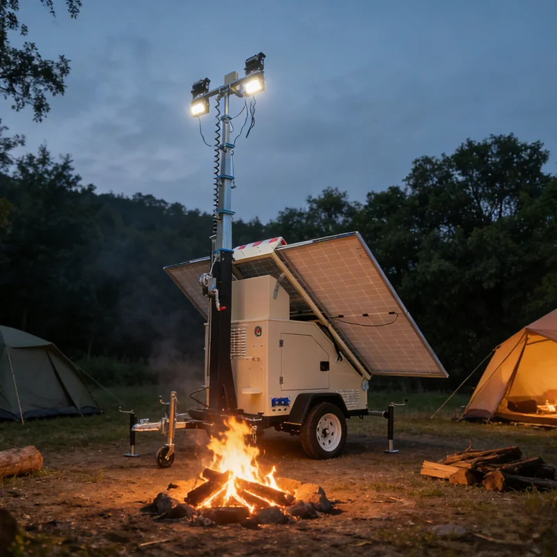 DC AC Solar Power Supply Portable LED Mobile Flood Light Tower 5M 7M 9M Hand Push/Trailer CE EURO5 Certified Light Tower