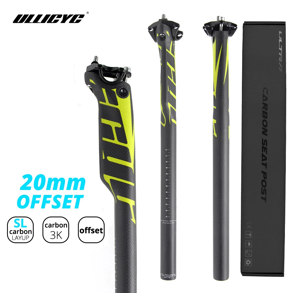 

ULLICYC Yellow Logo Full Carbon Seatpost For MTB/Road Bicycle Seat Offset 20mm Bike Seat Post 27.2/30.8/31.6 Seatpost