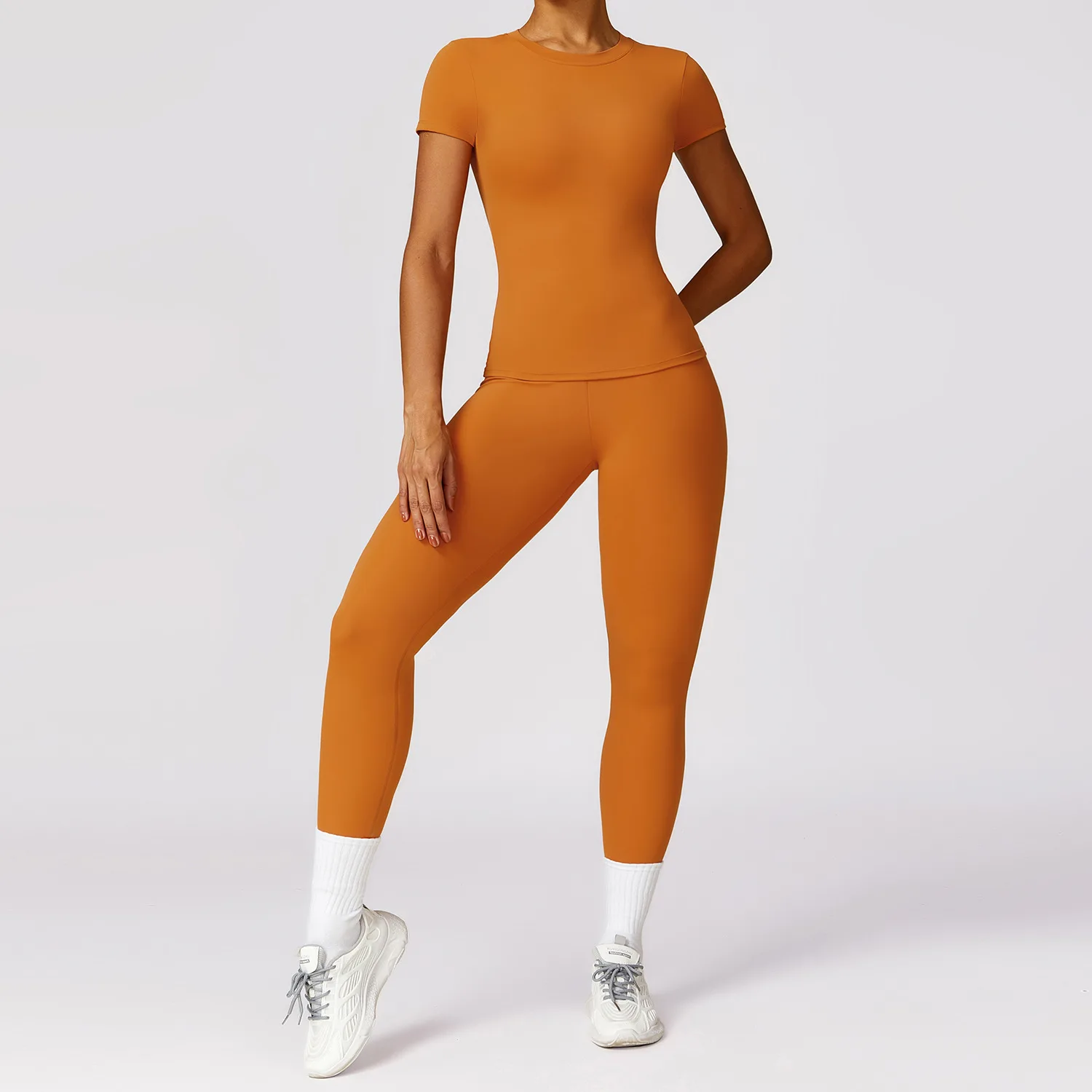 Colheita de manga comprida e cintura alta Leggings Yoga Set para mulheres, fatos de treino, roupas esportivas, roupas de ginástica, fitness, roupas