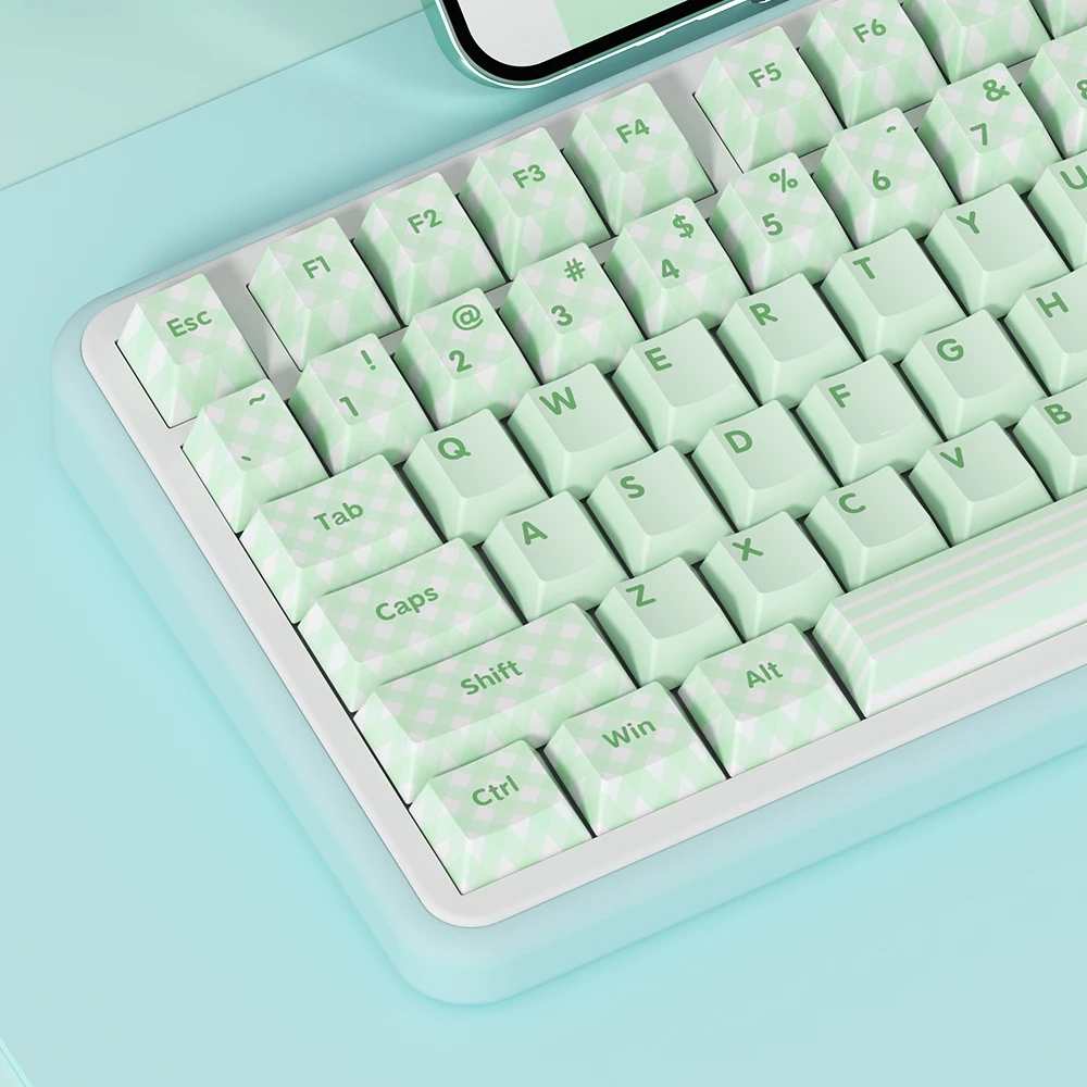 Matcha Mint Fresh Light Green Plaid Keycap PBT Original 68 87 98 99 Mechanical Keyboard Cap