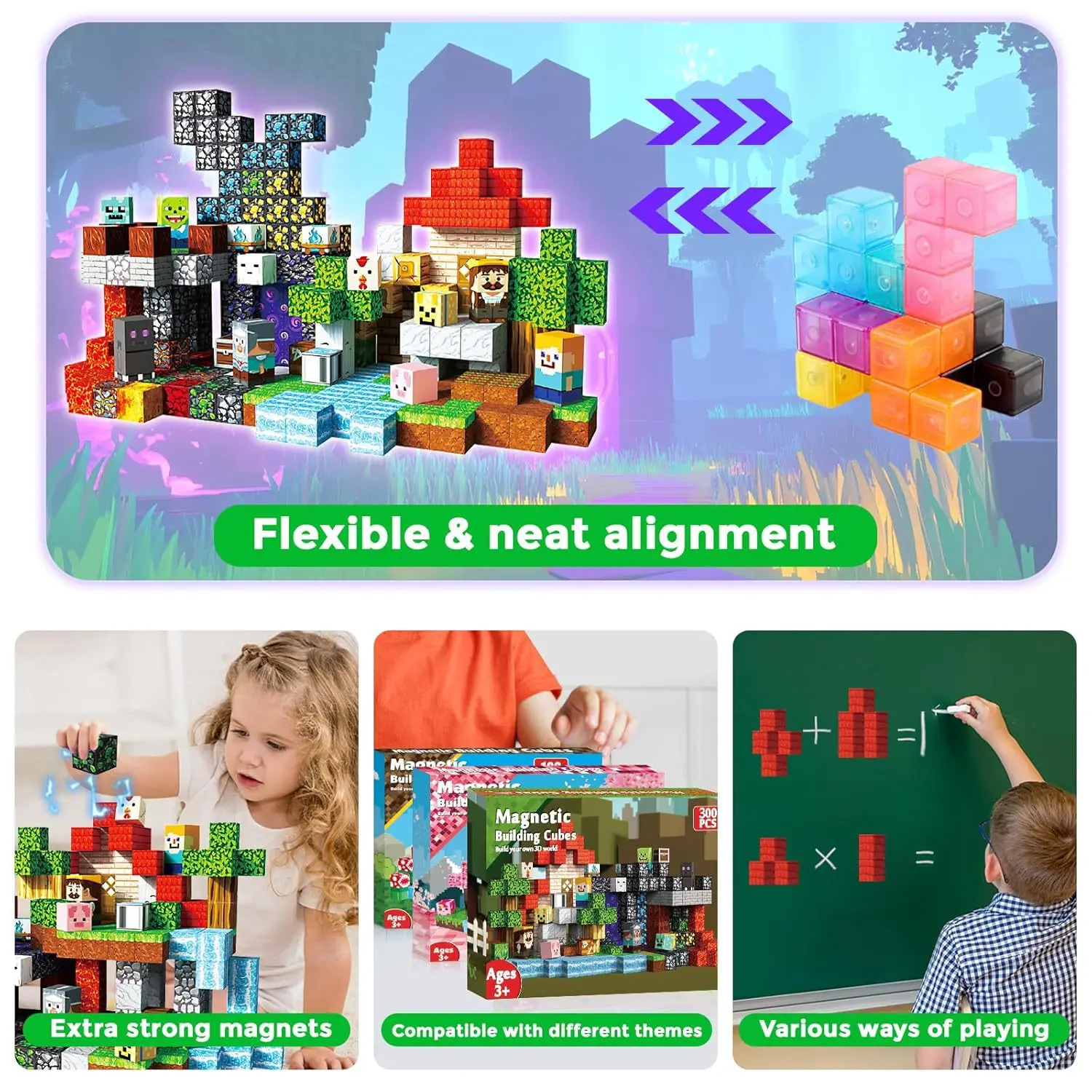 Blocs magnétiques 100 pièces jeu de Cube de construction magnétique, jouet à empiler STEM Montessori pour enfants jouets de Construction pour garçons et filles