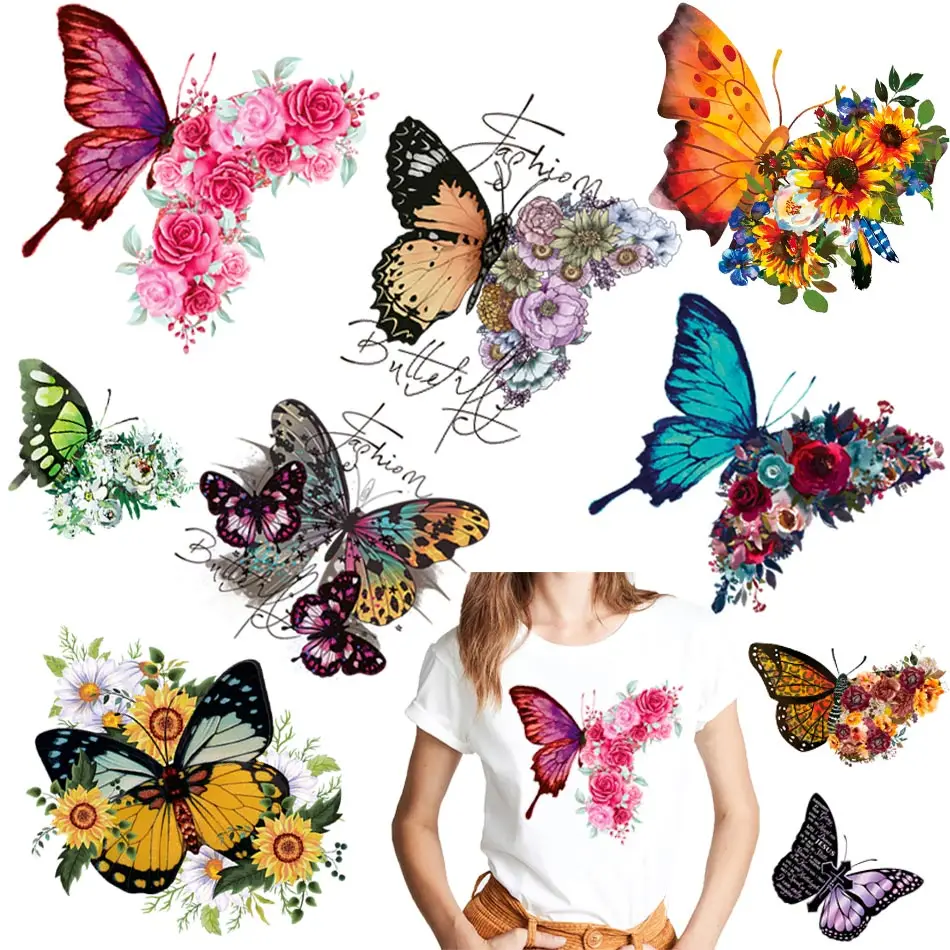 Colorful Butterfly Iron On Transfer For Clothing DIY Washable Heat Sticker On T-shirt Beautiful Design Patch On Clothes Applique