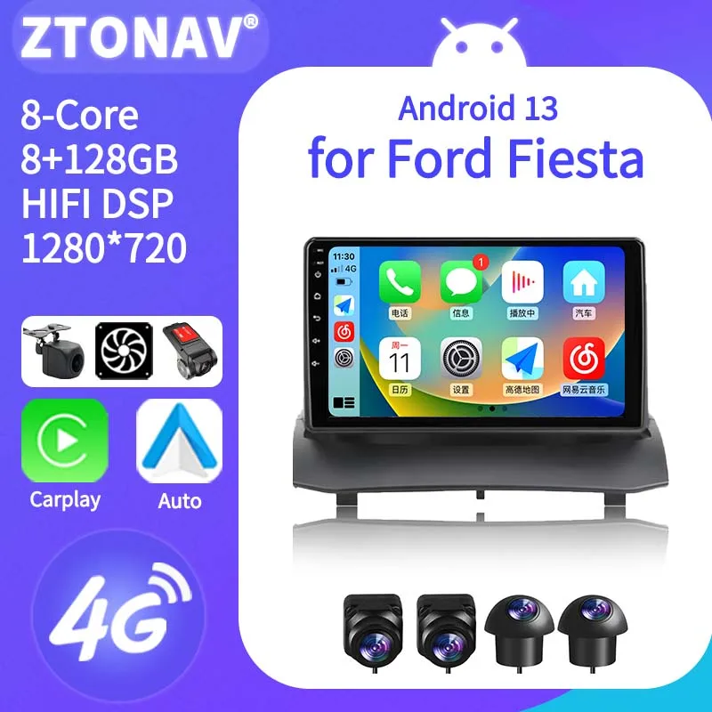 Rádio android para ford fiesta 2009-2017 carro mídia player de vídeo gps navi unidade central automática carplay android suporte automático câmera 360