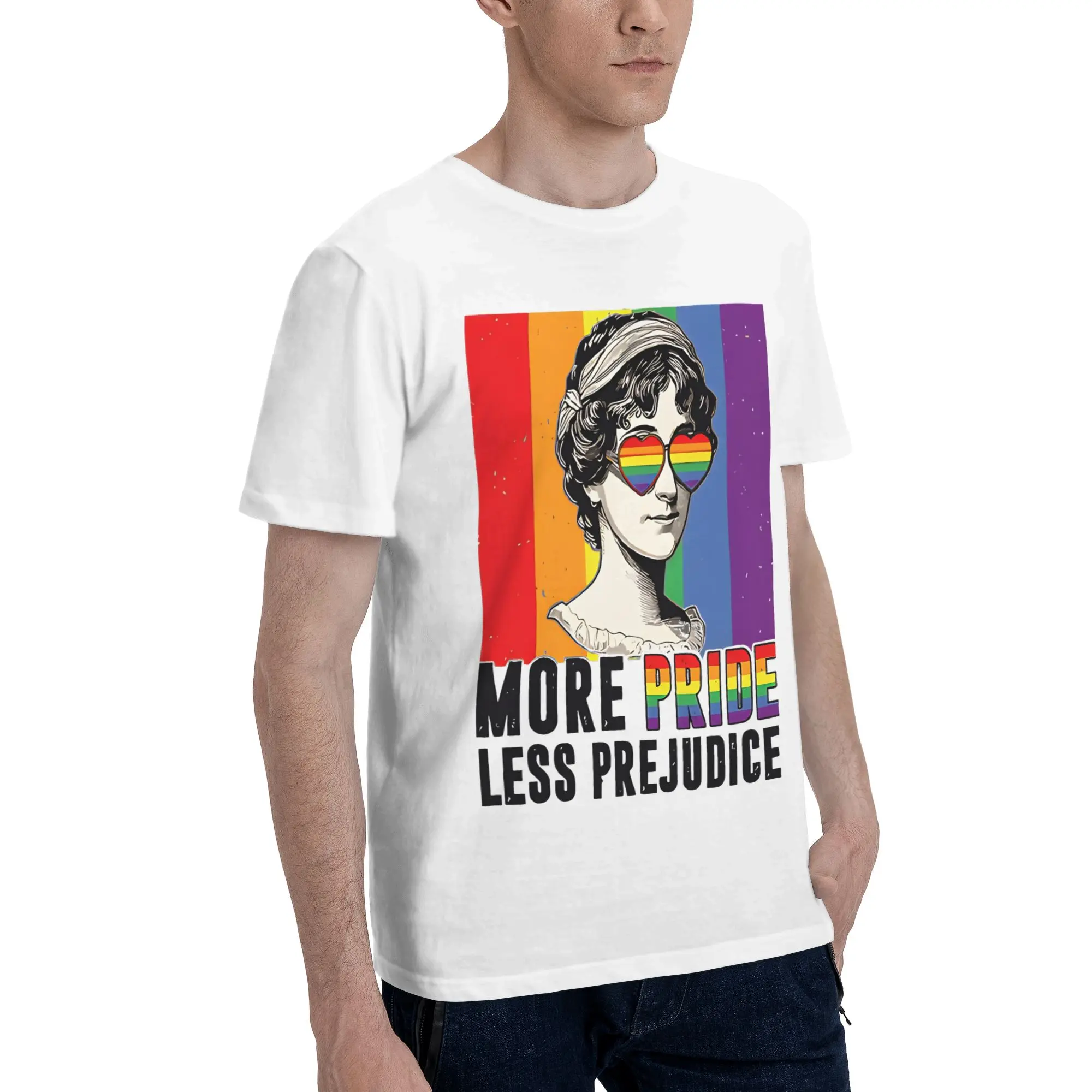Printed More Pride Less Prejudice  T Shirt for Men Women  Cotton T-shirts Short Sleeve Clothing