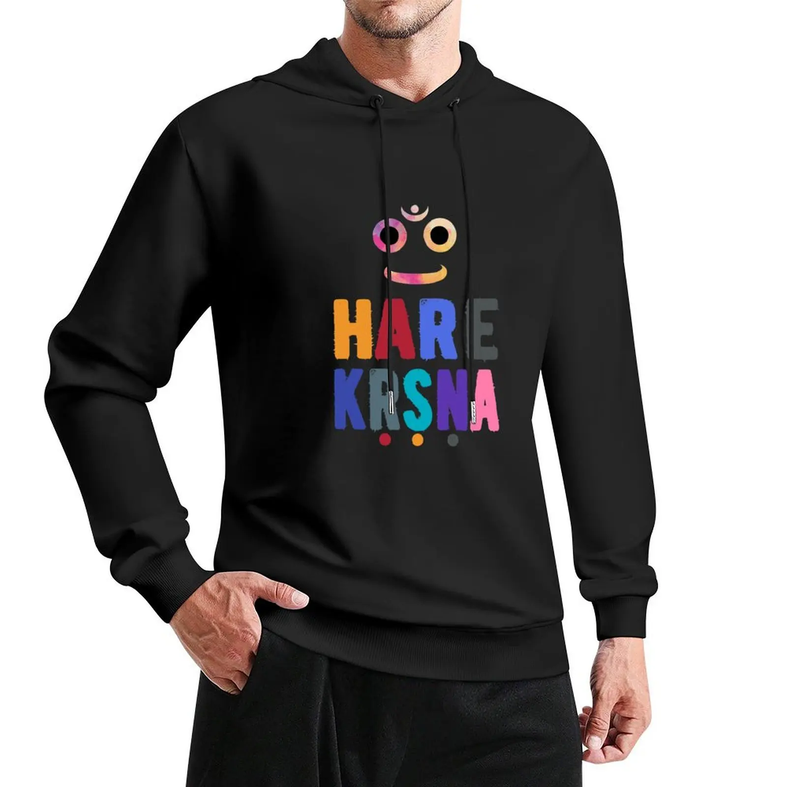 

Hare Krishna with retro vintage Jagannath face Divinely Handsome Pullover Hoodie men's coat men's oversize hoodie